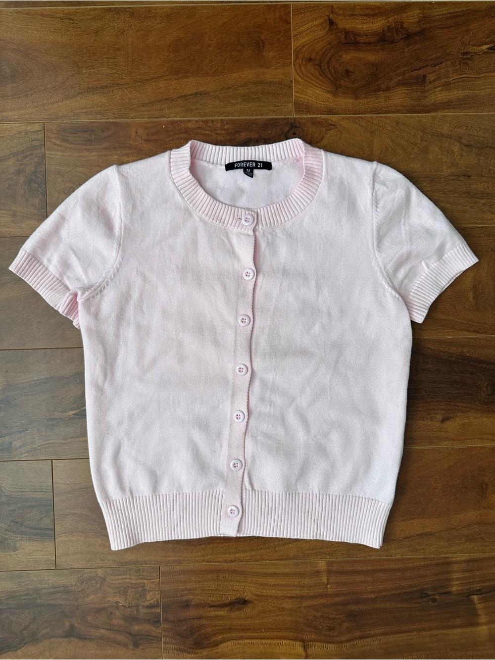 Forever 21 Pale Pink Short Sleeve Button-Up Cardigan